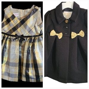 NWT Bonnie Baby size 3-6M black/gold 2-piece coat & dress